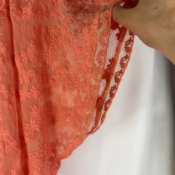 Charming Charlie gauzy lacy batwing peplum sheer top Sz L in orange - Picture 6 of 10